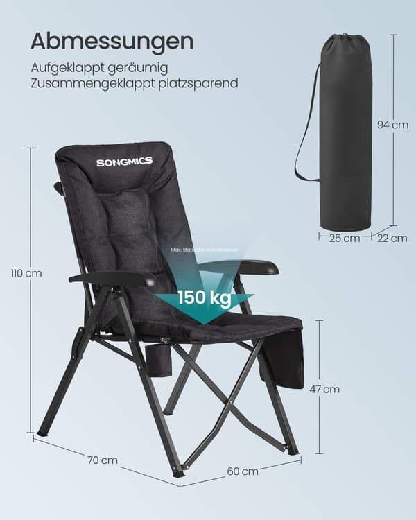 Campingstol 70x59,5x110 cm Svart Fällbar