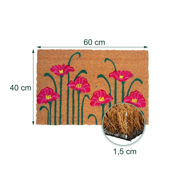 Dørmåtte i kokos, planter, 60x40 cm, Kodustaar