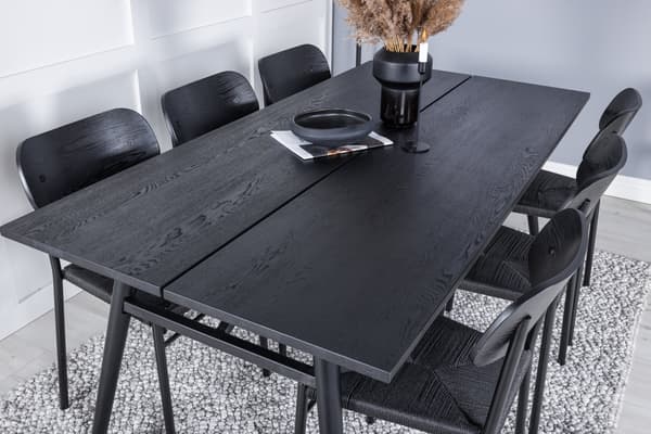 Spisebord og stol sæt 190x95 cm sort