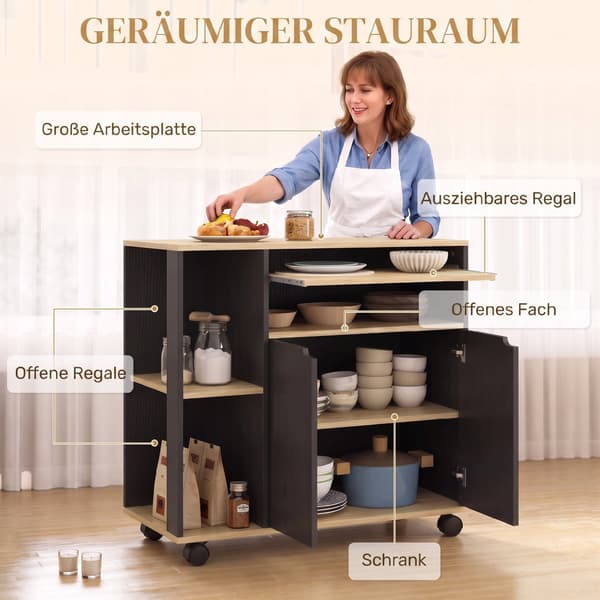 Køkkenvogn med opbevaring 80x40x82 cm sort/egetræ