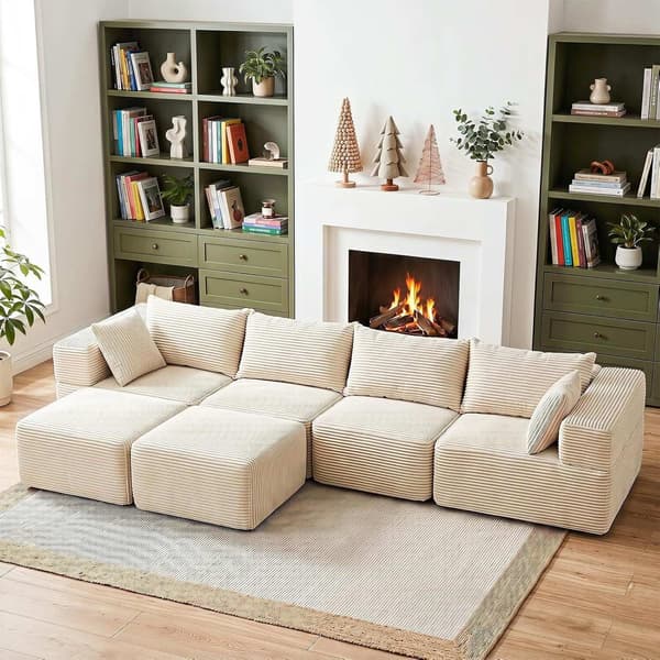 Modulsofa i fløjl 333x150x58 cm beige