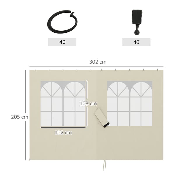 Pavillon sidevægge, 4 paneler, 302x205 cm, cremehvid, polyester