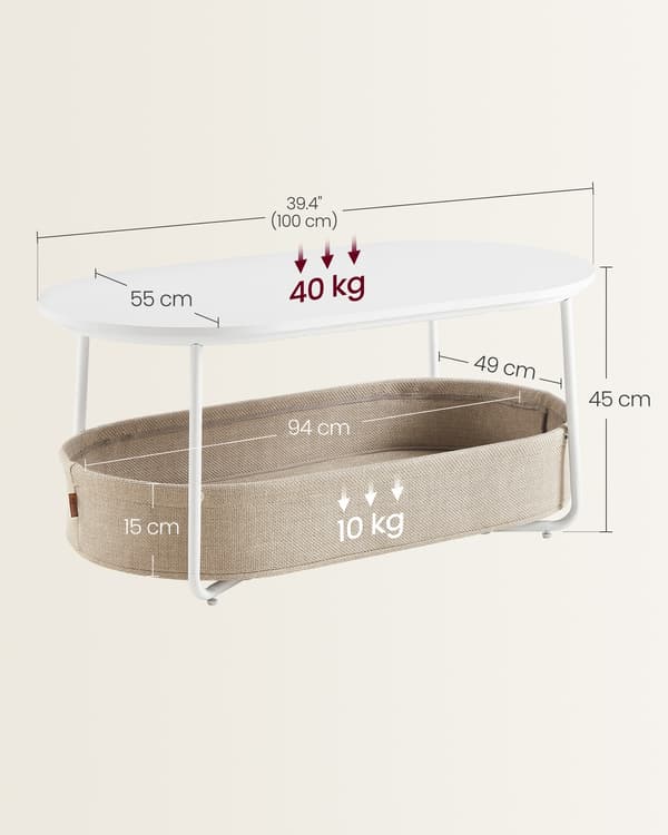 Soffbord, 55x100x45,7 cm, Vit, Metallram