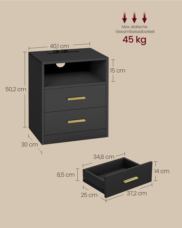 Natbord 35x40,1x50,2 cm sort, opbevaring