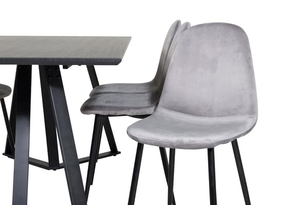 Spisebord og stol sæt, sort og lysegrå velour