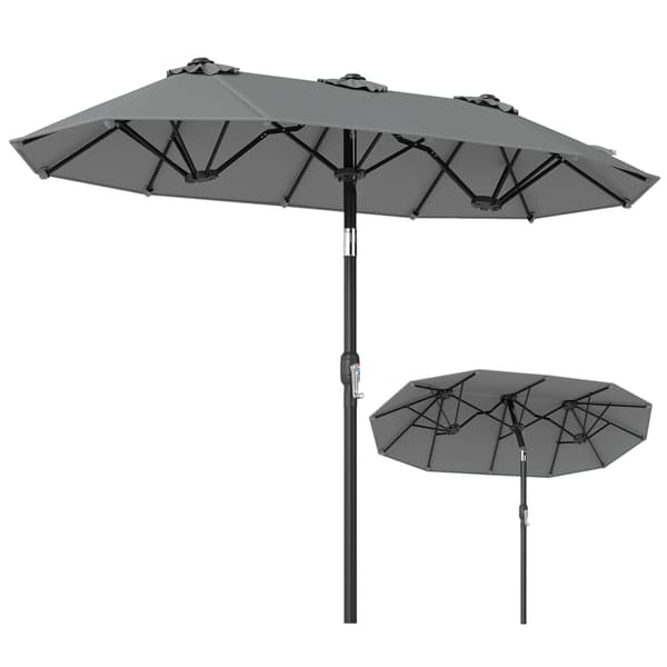 Terrasseparasol 305x161x219 cm Gråt polyesterstof
