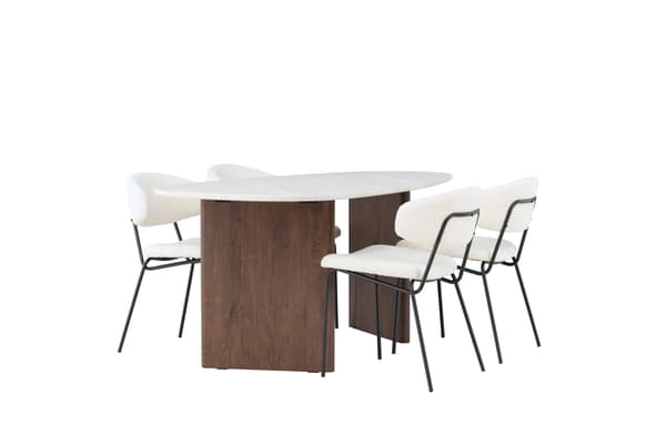 Spisebord og stol sæt Grönvik 180x75 cm Brun MDF Bouclé stof