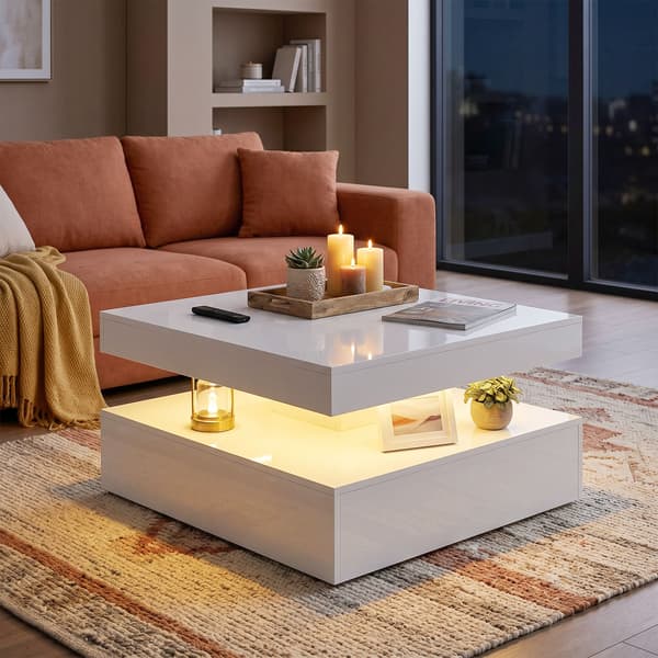 LED-soffbord med förvaring 78x78x40 cm högblank vit