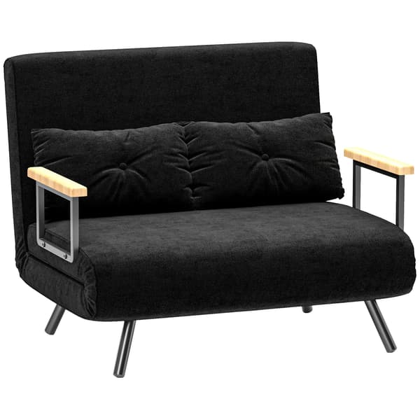 Bäddsoffa, 2-sits, sammetsliknande klädsel, 2 kuddar, svart