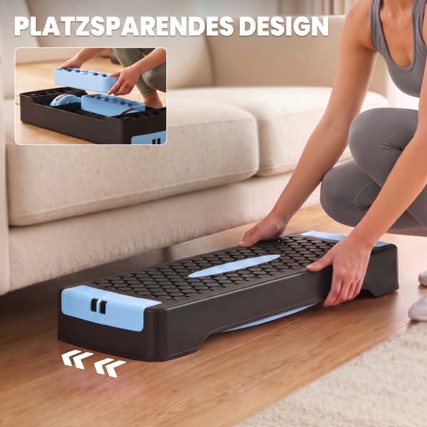 Aerobic Stepper med 2 modstandsbånd 66x28x16 cm blå