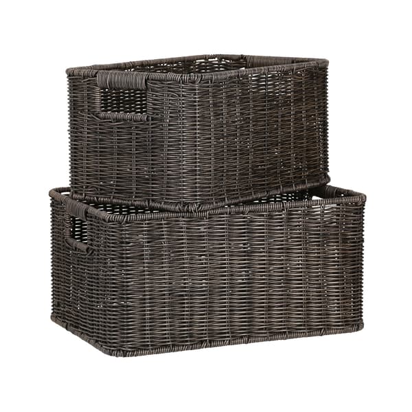 Korg 37x26x18 cm mörk plastflätad korg