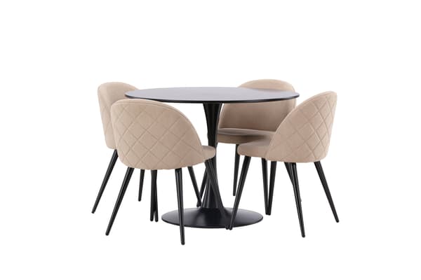 Spisebord og stol sæt 100 cm sort beige MDF stål stof