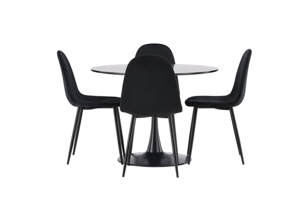 Spisebord og stole sæt Glade 100 cm sort MDF fløjl