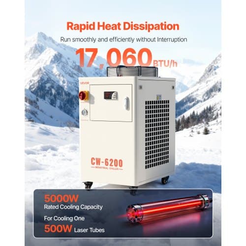 Industriel vandkøler, 5000W, 15 L, kølesystem, stål
