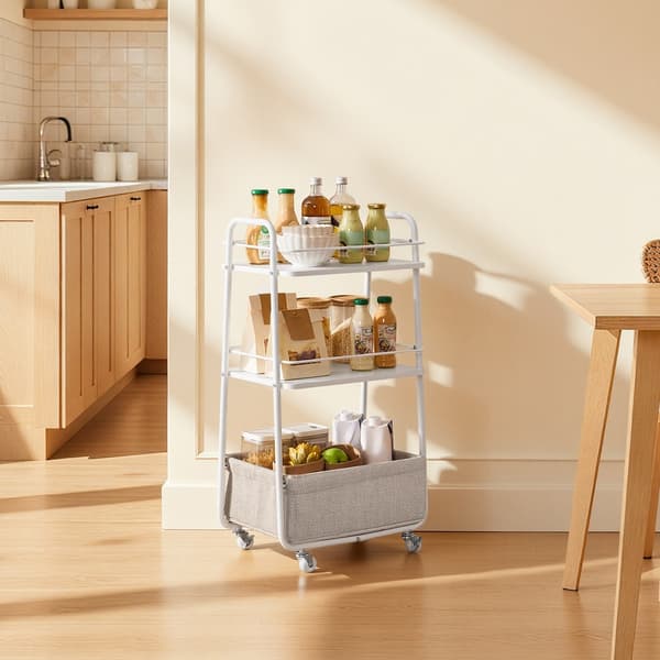 Serveringsvogn 43x30x81 cm Hvit-Brun stoffoppbevaring