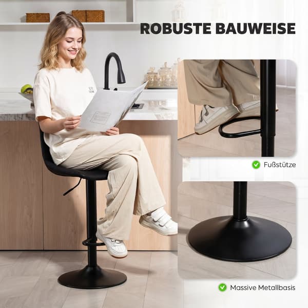 Barstole sæt med 2 43x46,5x89-110 cm sort