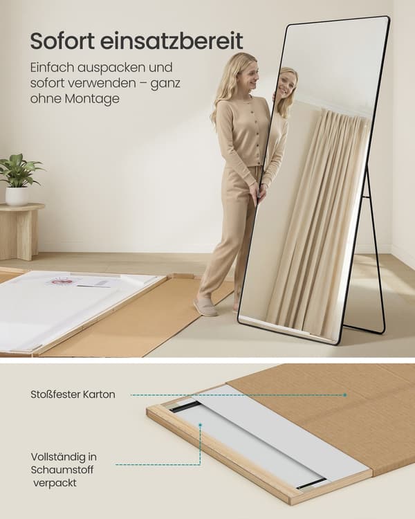 Fuld Længde Spejl 218x102 cm Sort Aluminium Legering