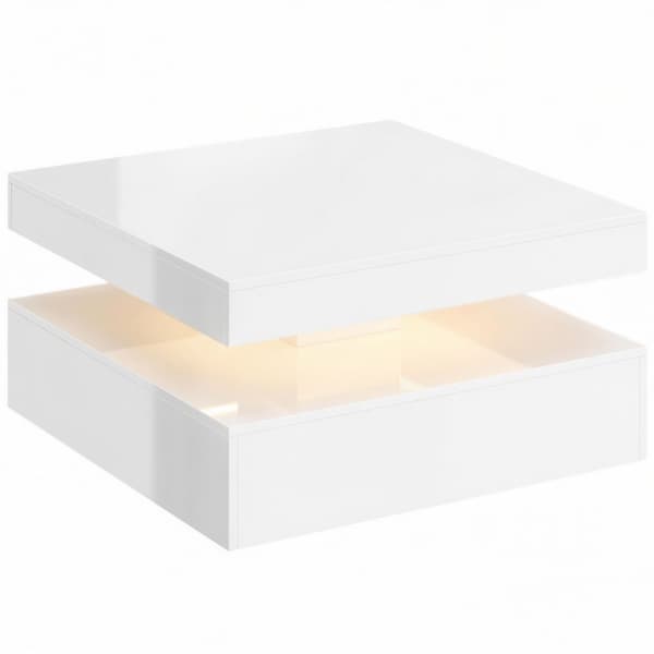 LED-soffbord med förvaring 78x78x40 cm högblank vit