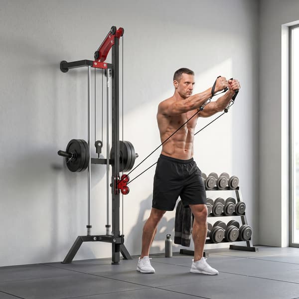 Lat pulldown-station 68x85x210 cm sort/rød