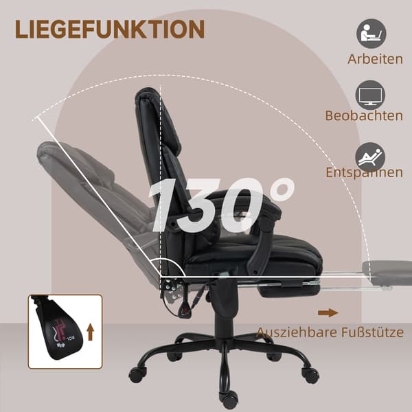 Kontorstol Ergonomisk med Massagefunktion 66x75x112 cm Sort Kunstlæder