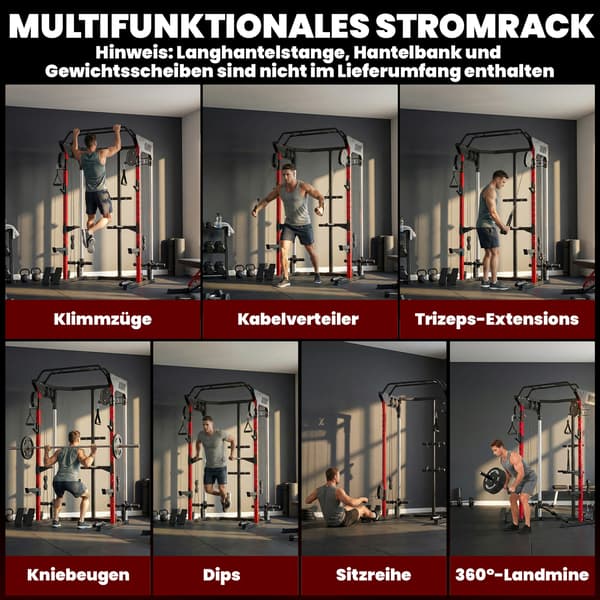Power rack med Smith-maskine, justerbart wiresystem, multifunktionel, op til 300 kg
