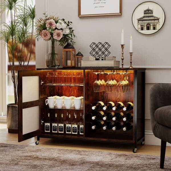 Buffet skænk 108x40x81 cm brun, LED-lys, opbevaring
