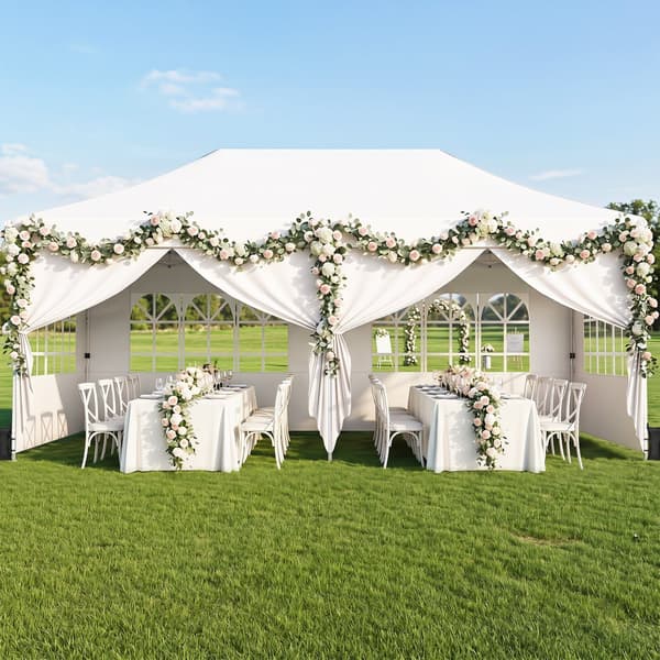 Sammenklappelig pavillon med 4 sidepaneler 3x6 m justerbar højde beige