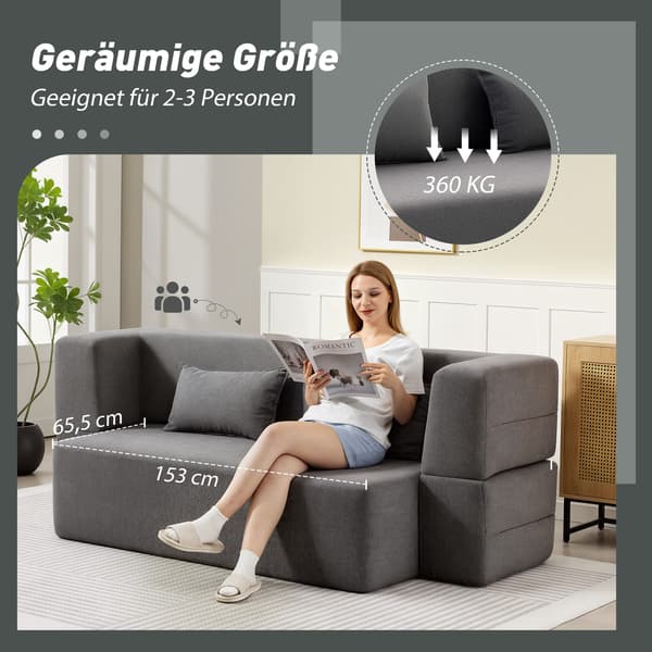Bäddsoffa, 2-sits skum, 203x95x75 cm, grå, tyg