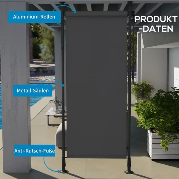 Vertikal Markis, 120x220-310 cm, Mörkgrå