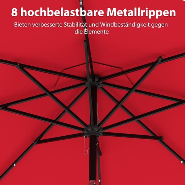 Parasol med LED-belysning 307x253 cm rød
