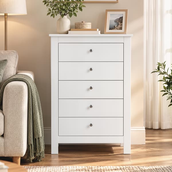 Hvid kommode med 5 skuffer, til soveværelset, 60 x 39.5 x 95.3 cm