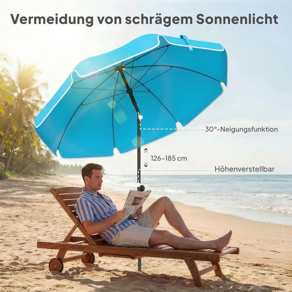 Strandparasol 150x185 cm Blå foldbar justerbar