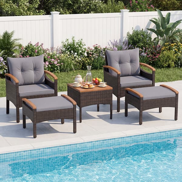Ulkokäyttöön tarkoitettu rattan-puutarhakalustesetti 5-osainen harmaa