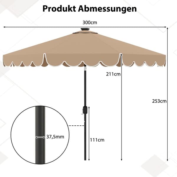 Parasol med LED-belysning Ø307x253 cm brun