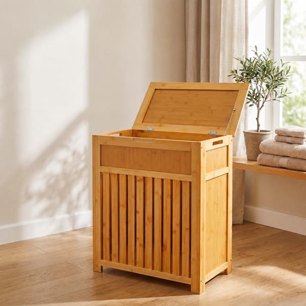 Pyykkikori kannella, bambu, 80 l, Kodustaar
