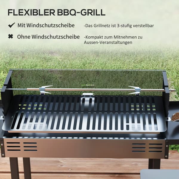 Kulgrill, 118x32x90 cm, Sort, Rustfrit Stål