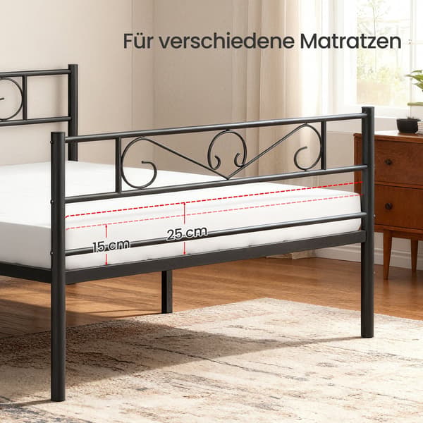 Sengeramme, 207,6x161,8x86 cm, Sort, Metal