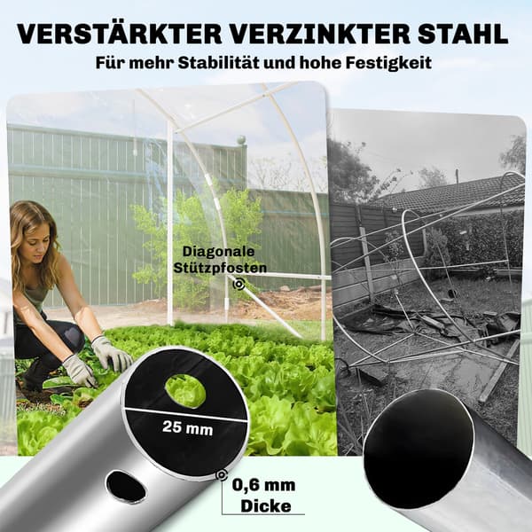 Polytunnel drivhus, 297x395x199 cm, transparent, stål