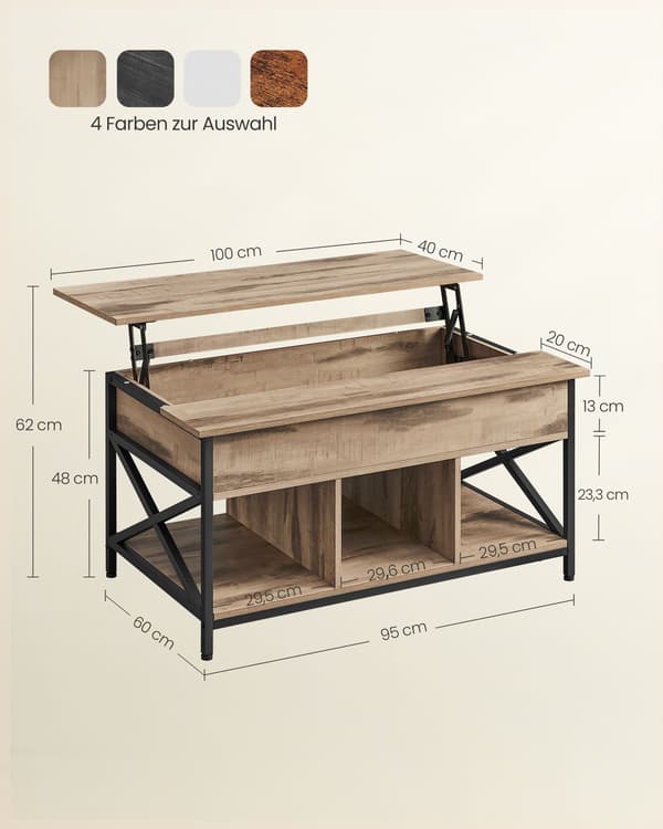 Soffbord, 100x60x48-62 cm, Brun