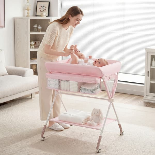 Sammenklappelig puslebord til baby 81x66x95,3 cm pink