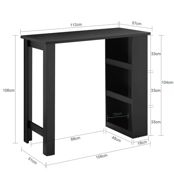 Køkkenbarbord, 112x57x106 cm, Sort