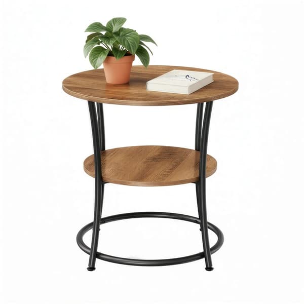 Sidebord, Rundt sofabord, 54x55 cm, Brun-sort, Stål