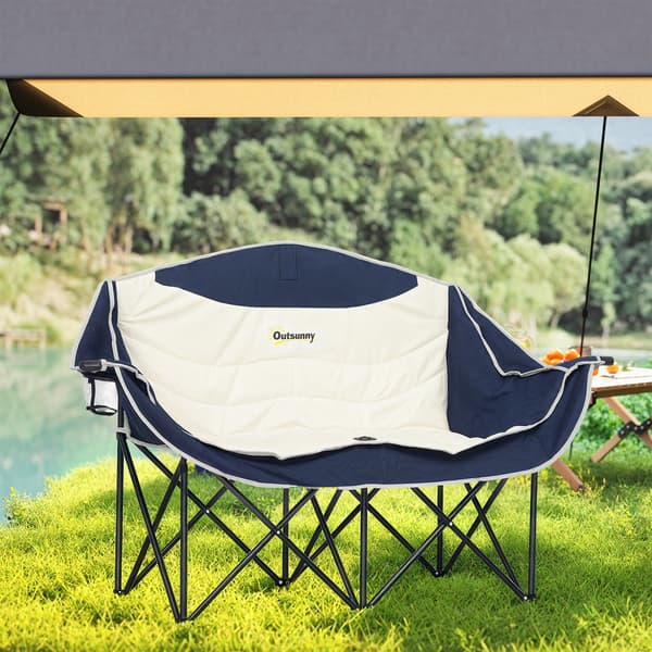 Fällbar stol 2-sits campingstol 134x50x92 cm blå metall