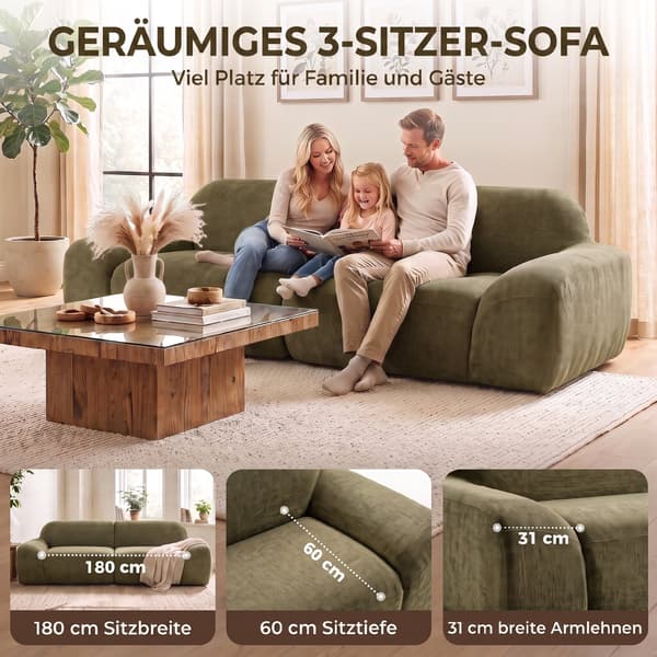 3-sits soffa 244x95x70 cm mörkgrön