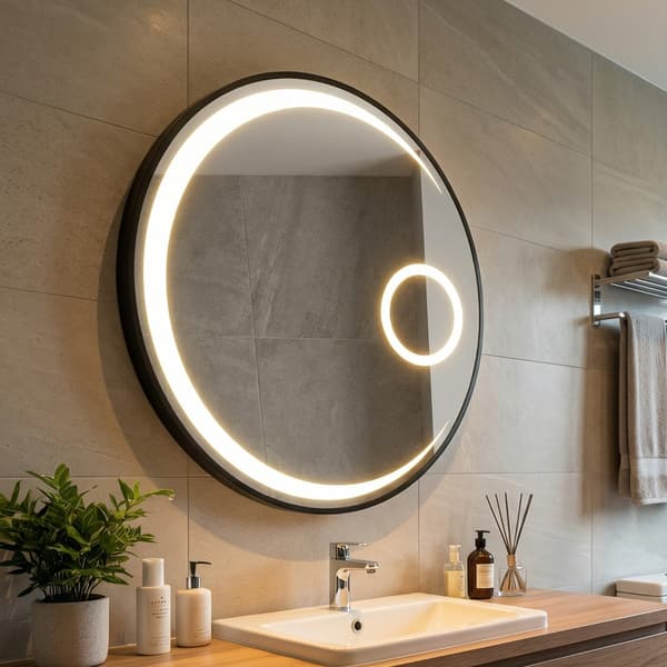Makeupspejl, 61x61x3,5 cm, Sort, LED-belysning , Star