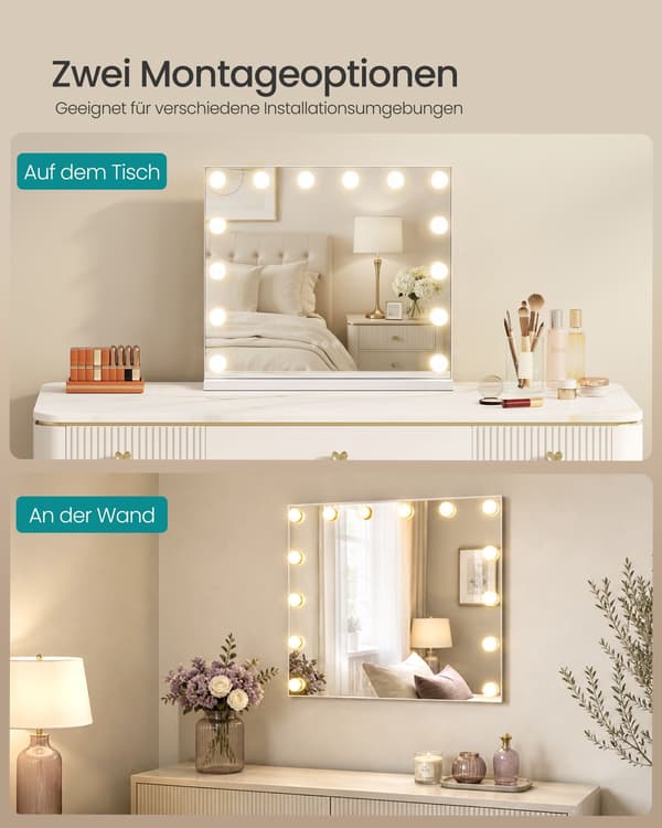 Hollywood-makeupspejl med 14 dæmpbare LED-lys