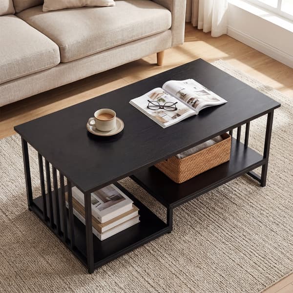 Sofabord med 2 hylder 110x60x45 cm sort