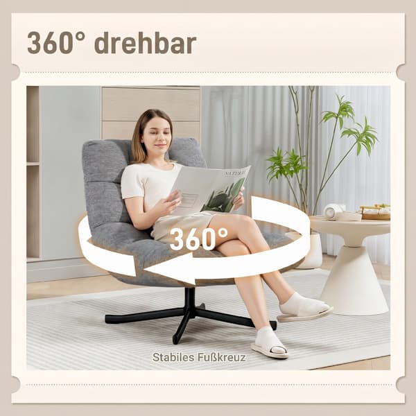 Drejestol Loungestol 75x95x90 cm grå