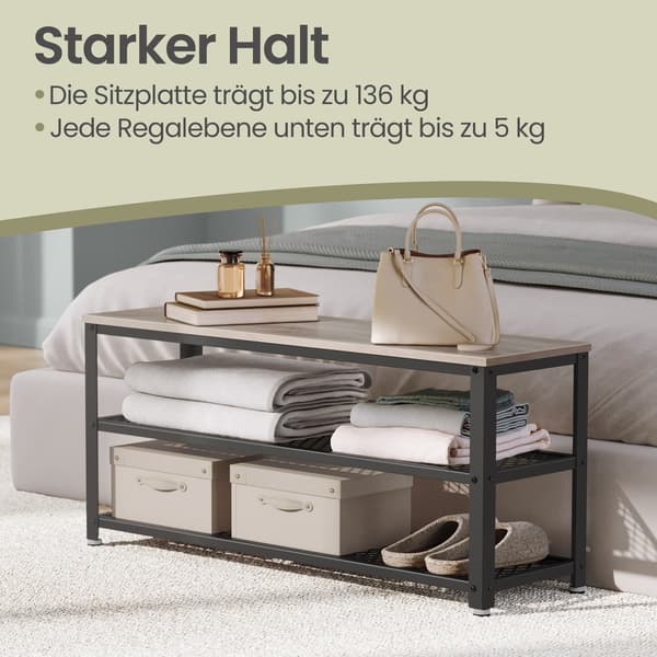 Skobænk 100x30x45 cm Greige-sort træ og stål