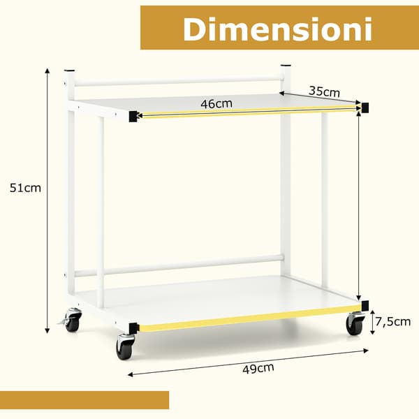 Sidebord med hjul 49x35x51 cm hvid/guld